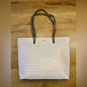 DKNY Monogrammed White and Gray Tote